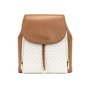 Michael Kors Phoebe mittelgroßer Damen-Rucksack mit Überschlag aus PVC und Leder – Signature, Elfenbein