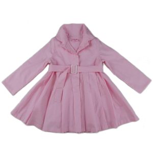 Rosa windabweisender Mädchenmantel mit Gürtel und Faltendetail, S (9–24 M)–XL (6–8)