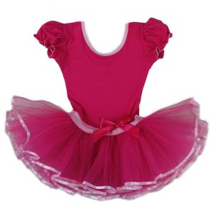 Pinkfarbenes Mädchen-Ballettkleid mit Schleife und kurzen Ärmeln, S (9–24 M)–XL (6–8)