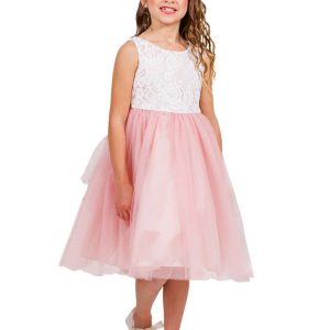 Altrosa ärmelloses Mädchen-Osterkleid aus Spitze und Tüll, Größen 2–6