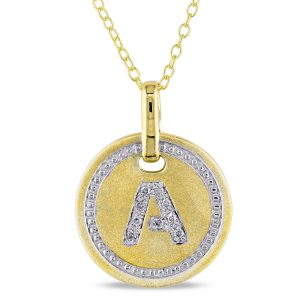 Mimi & Max Anhänger mit Initiale A, Diamantakzent und Kette aus gelbvergoldetem Sterlingsilber