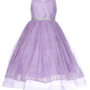 Fliederfarbenes ärmelloses Mädchen-Brautjungfernkleid aus Glitzertüll, Größen 8–14