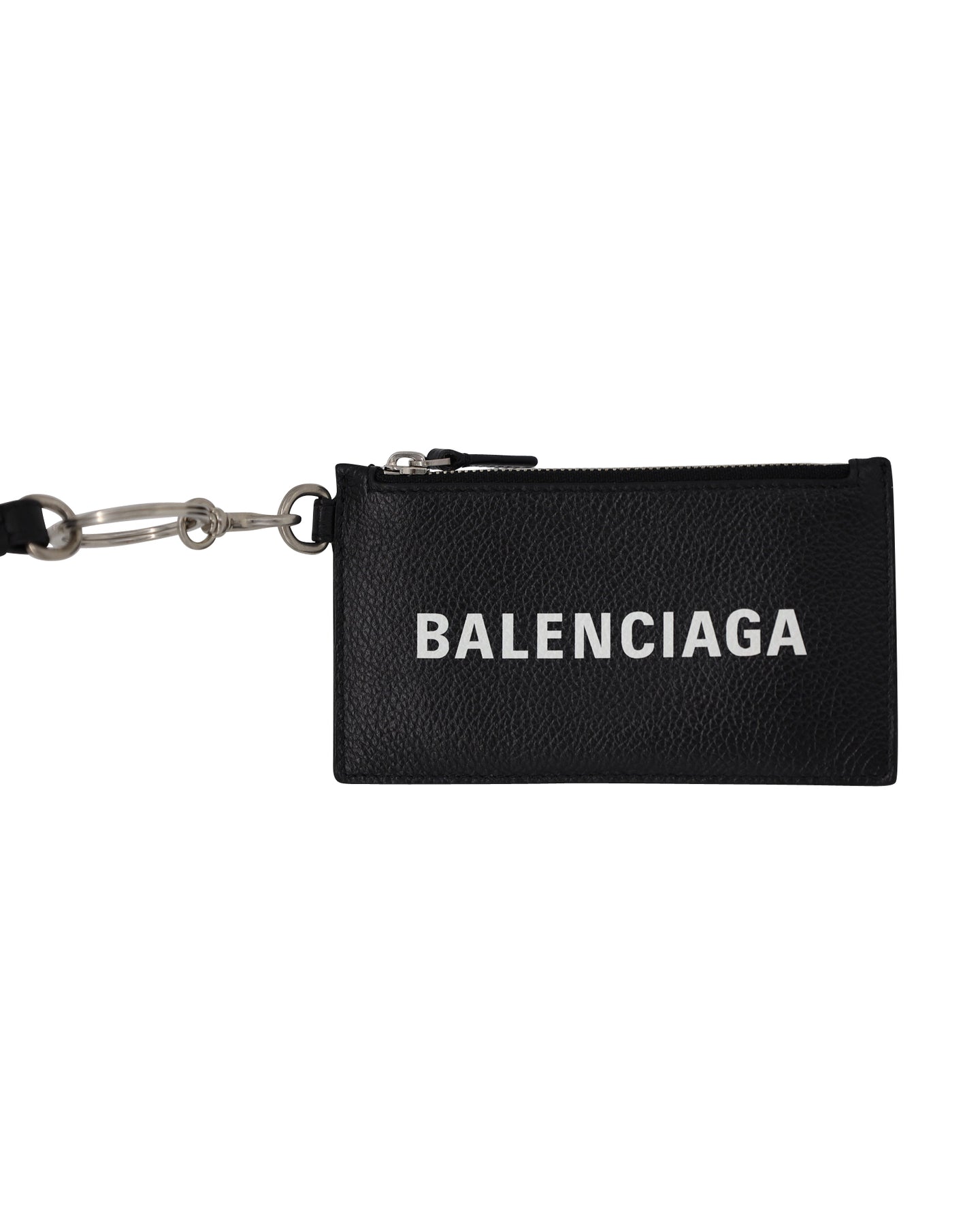 Balenciaga Kartenetui aus schwarzem Leder mit Logo und Umhängeband – 7733861974076