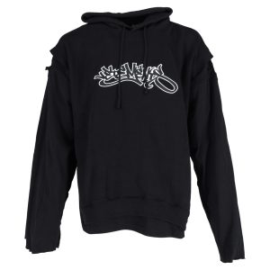 Vetements langärmeliger Hip-Hop-Kapuzenpullover mit Aufnähern aus schwarzer Baumwolle