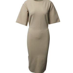 Maxmara Oversize-Midi-Etuikleid aus nudefarbener Viskose mit überschnittenen Ärmeln