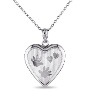 Mimi & Max gravierter Medaillonanhänger mit Herz- und Hände-Motiv und Kette aus Sterlingsilber