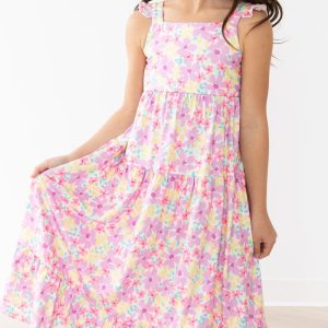 Summer Watercolor Maxikleid – Blumenmuster, Rüschen