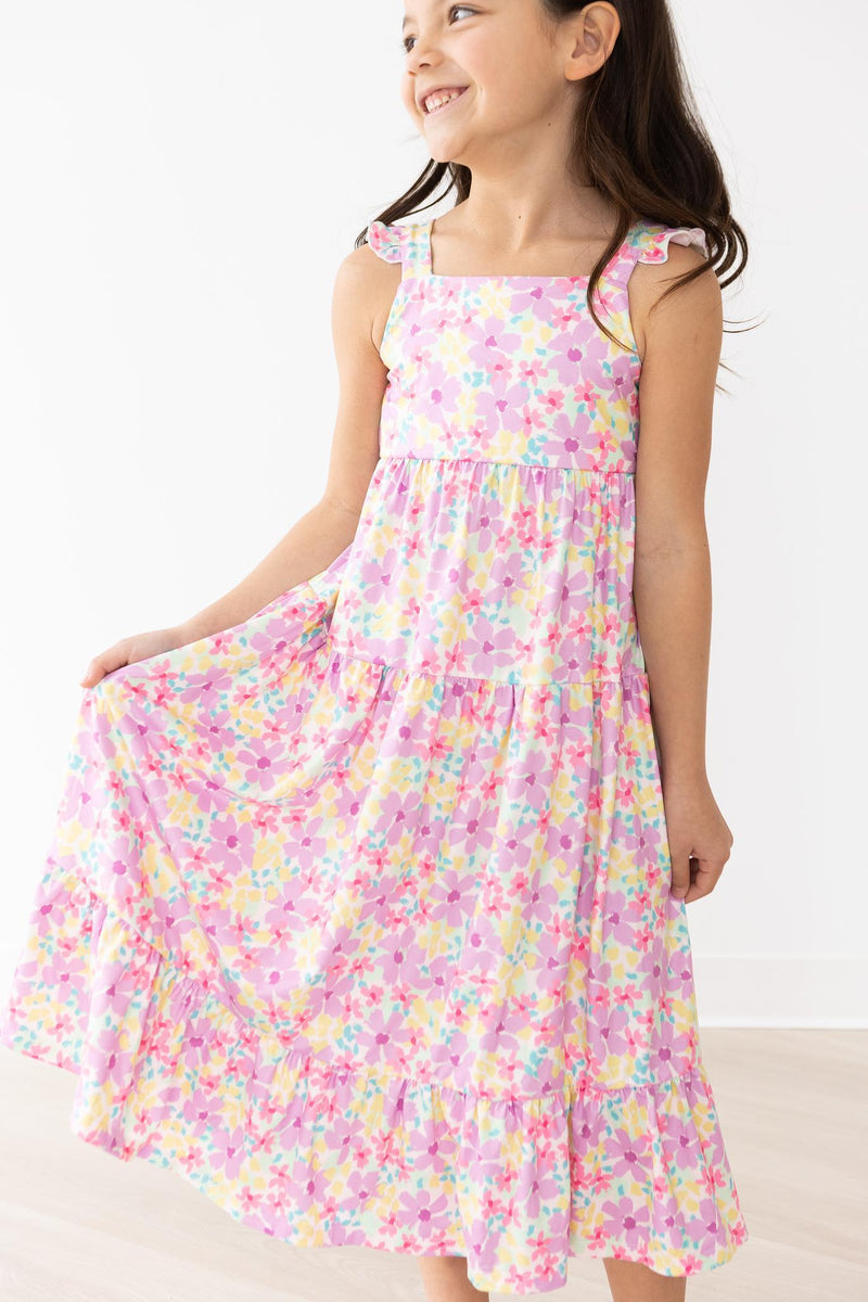 Summer Watercolor Maxikleid – Blumenmuster, Rüschen