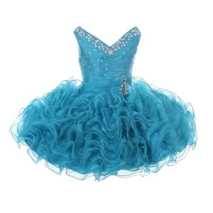 RainKids kurzes türkisfarbenes Baby-Mädchen-Festkleid aus Organza mit Perlen und Rüschen, 12–24 Monate