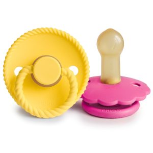 FRIGG Rope/Daisy Naturkautschukschnuller in Sunflower/Fuchsia, 2er-Pack, 6–18 Monate
