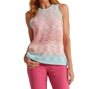 Ärmelloses Strick-Tanktop mit tiefem Rundhalsausschnitt in Pastel
