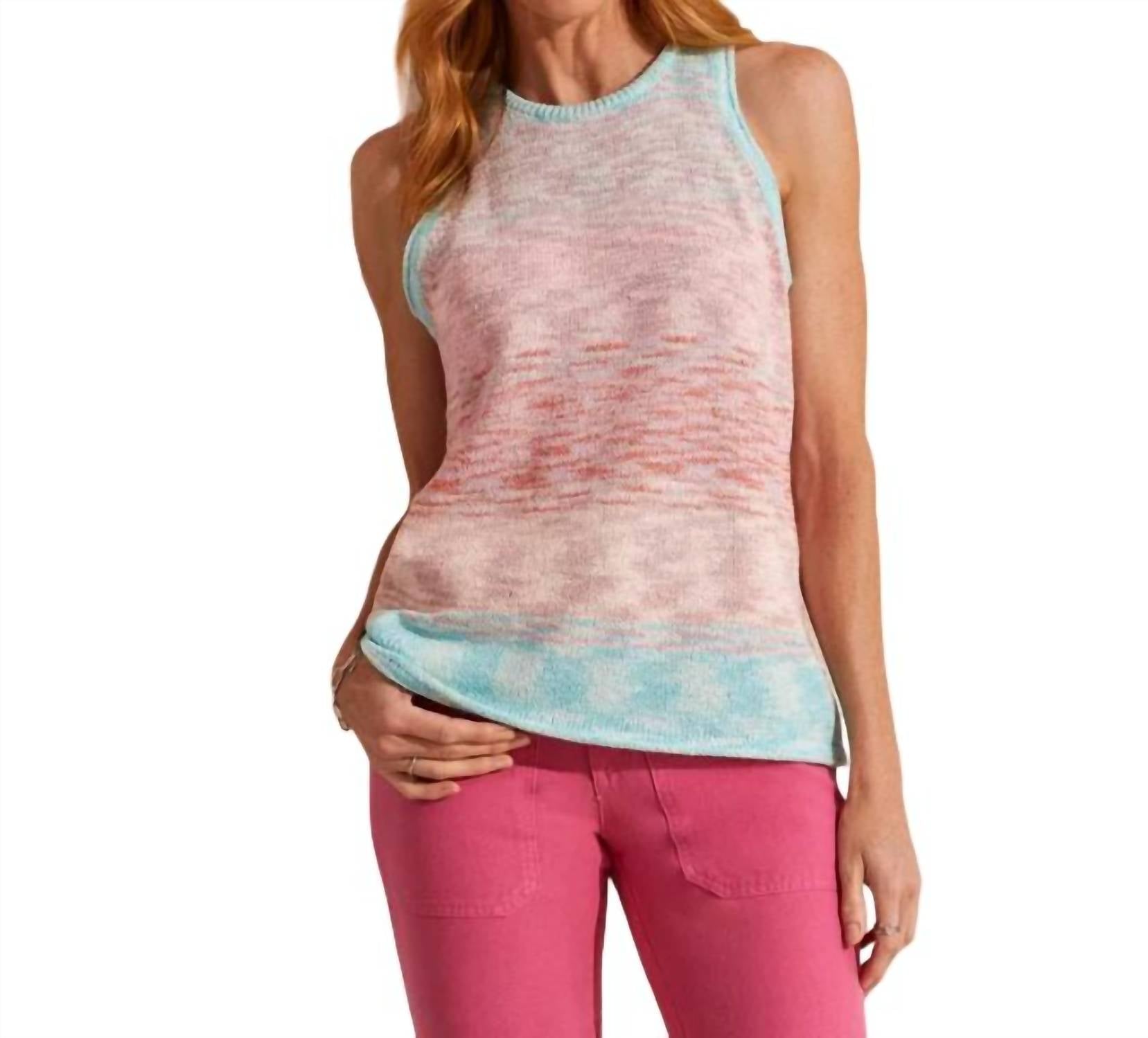 Ärmelloses Strick-Tanktop mit tiefem Rundhalsausschnitt in Pastel