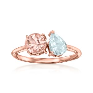 Ross-Simons Toi-et-Moi-Ring aus 14-karätigem Roségold mit Aquamarin und Morganit