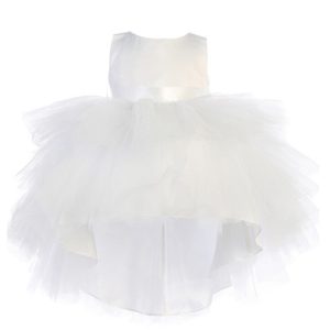 Weißes Tutu-Blumenmädchenkleid mit gestuften Volants und Vokuhila-Saum für Babys – 6–24 Monate