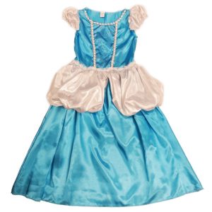Blau-weißes Mädchenkleid mit Glitzer-Rankenmotiv, S–L (4–12)