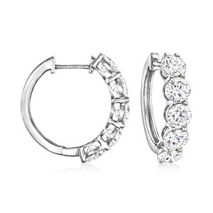 Ross-Simons Creolen mit fünf im Labor gezüchteten Diamanten, 14 kt Weißgold