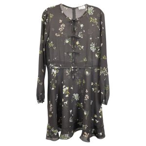 Red Valentino langärmeliges Kleid aus Seidenchiffon mit Blumenmuster – Schwarz, 7733643051068