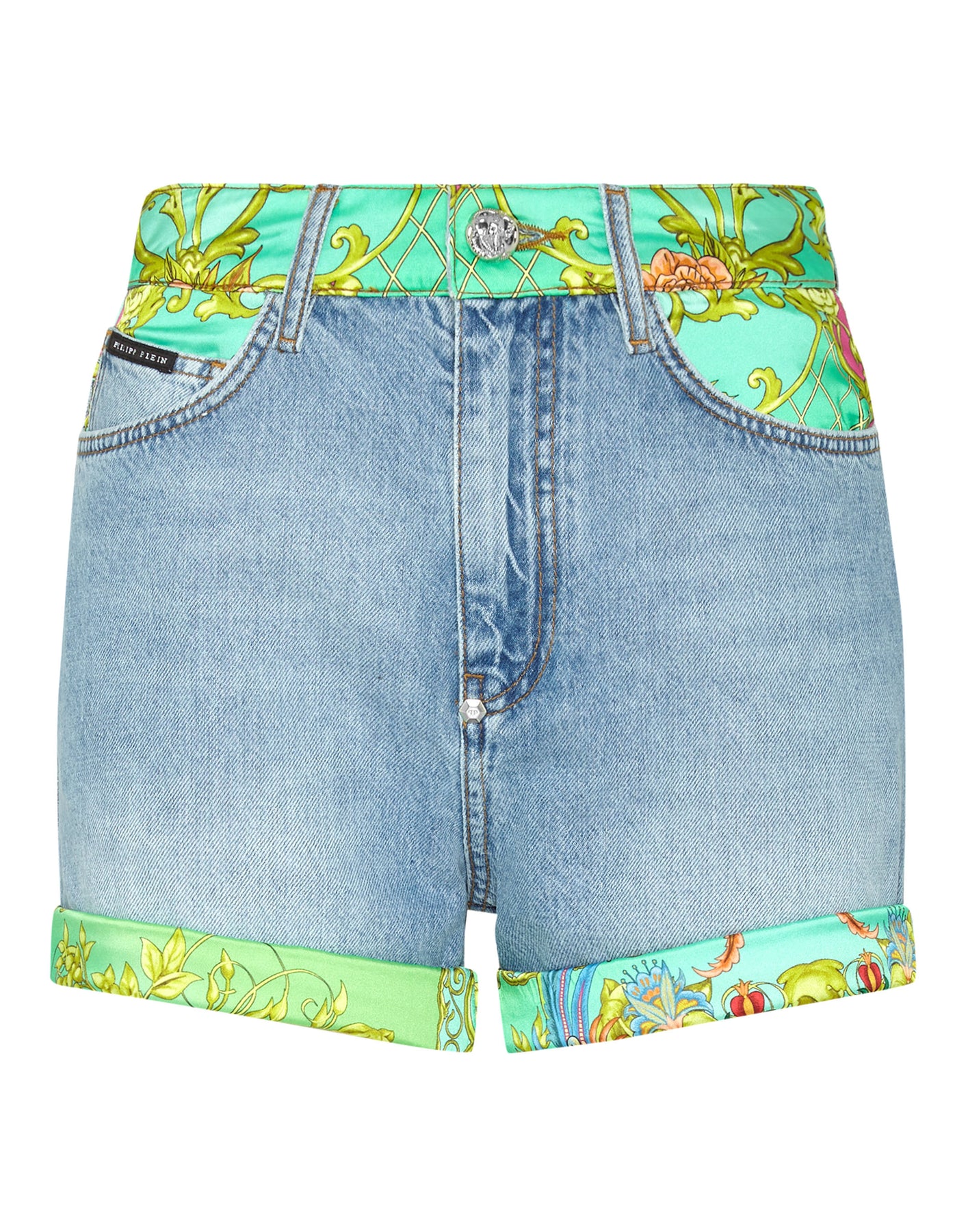 Denim-Hotpants mit hohem Bund und New-Baroque-Einsatz
