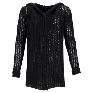 Rick Owens Strickjacke – Wolle, mit Kapuze, Schwarz – 7748639653948