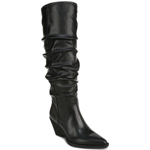 Riau kniehohe Kunstlederstiefel mit weitem Wadenschaft