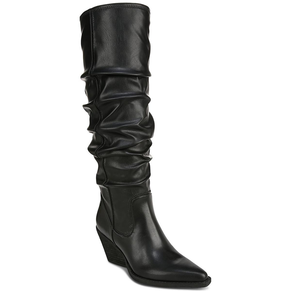 Riau kniehohe Kunstlederstiefel mit weitem Wadenschaft