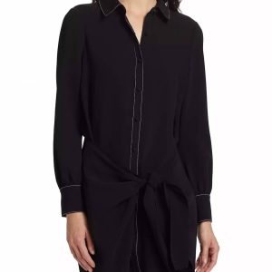 Gaby Hemdkleid aus Krepp mit Wickelrock in Schwarz-Elfenbein