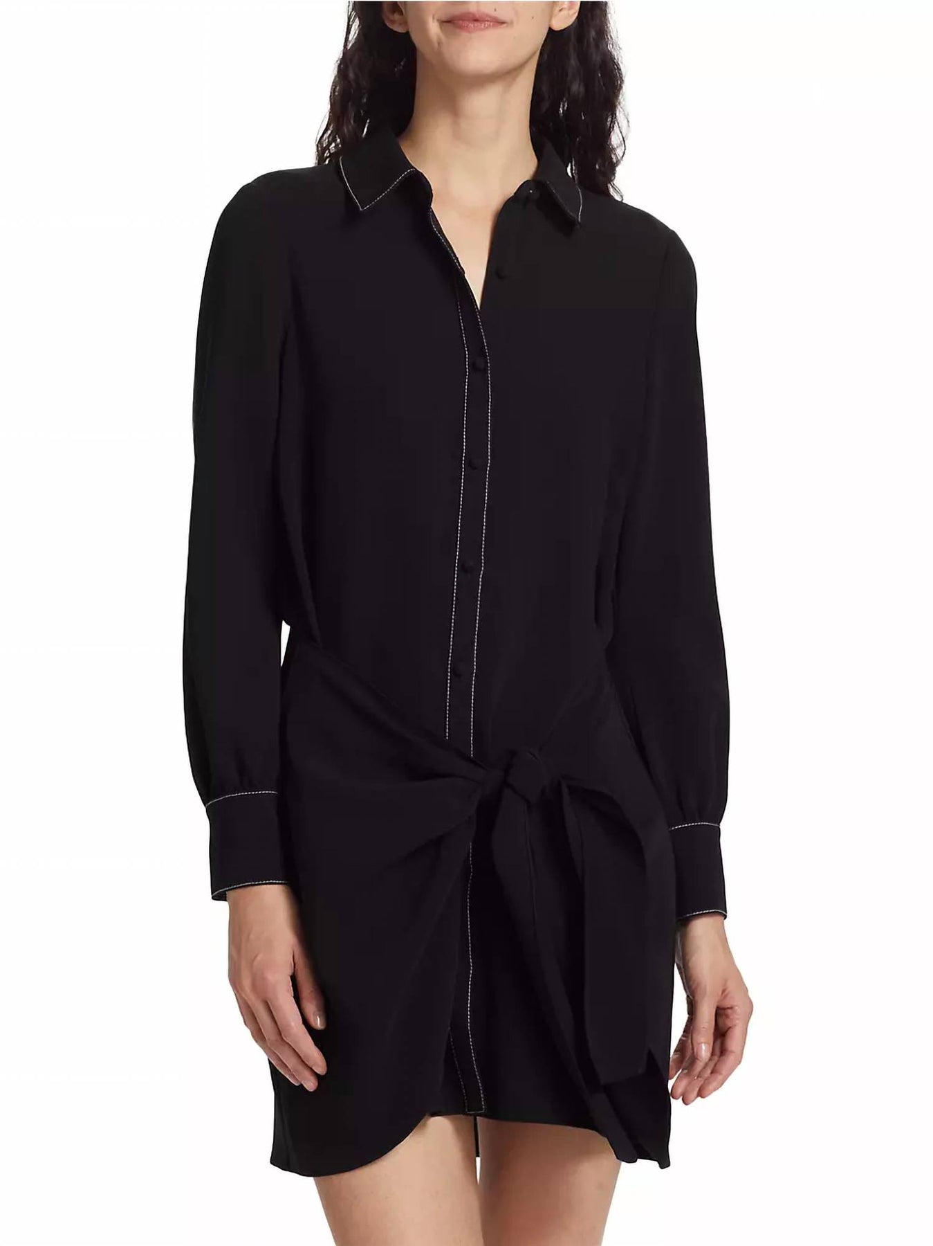 Gaby Hemdkleid aus Krepp mit Wickelrock in Schwarz-Elfenbein
