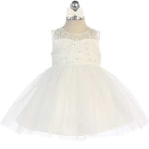 Elegantes Baby-Kleid aus floraler Spitze mit Tüllrock – Elfenbein, 6M–24M