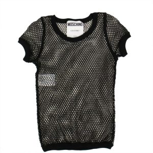 MOSCHINO Oberteil – Kurzarm, Damen, Netzstruktur, Baumwolle, Schwarz
