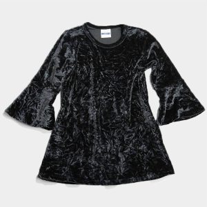 Kleid – Crinkle-Struktur, Samt, Mädchen, Schwarz