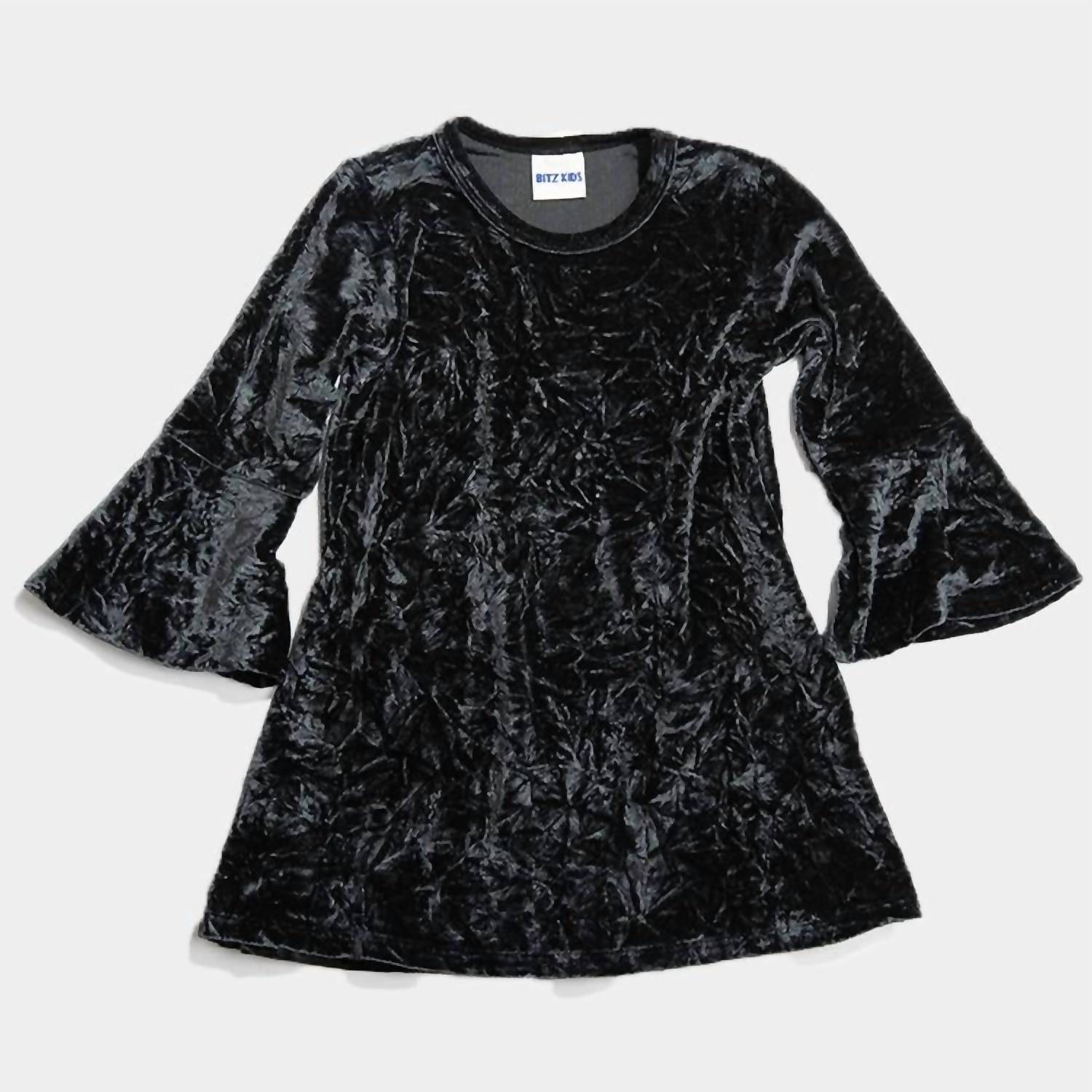 Kleid – Crinkle-Struktur, Samt, Mädchen, Schwarz