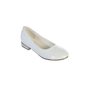 Weiße Mädchen-Lacklederballerinas mit Glitzer, Strass und Schmuckdetail am Absatz, Kleinkindgröße 9 bis Kindergröße 5