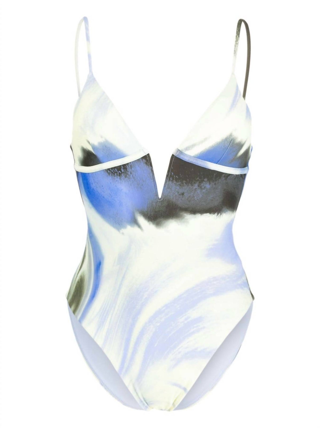 Maelle Badeanzug mit V-Ausschnitt – Marina Blue Print