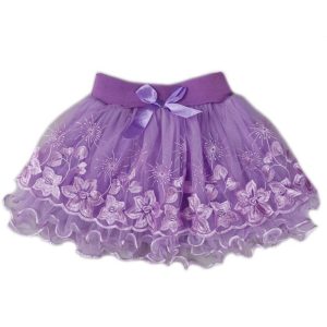 Lila Mädchen-Tutu-Rock mit Blumenmuster, Spitze und Rüschen, S (9–24 M)–XL (6–8)