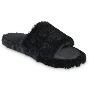 Tabby 7733633744956 Hausschuh – Kunstfell, Damen, Satin, Schwarz