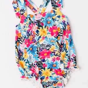 Paradise kurzer Overall – überkreuzte Rückenriemen, Rüschen, Blütenform