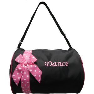 Schwarz-rosa Mädchen-Tanztasche mit Punkten und Bandverzierung