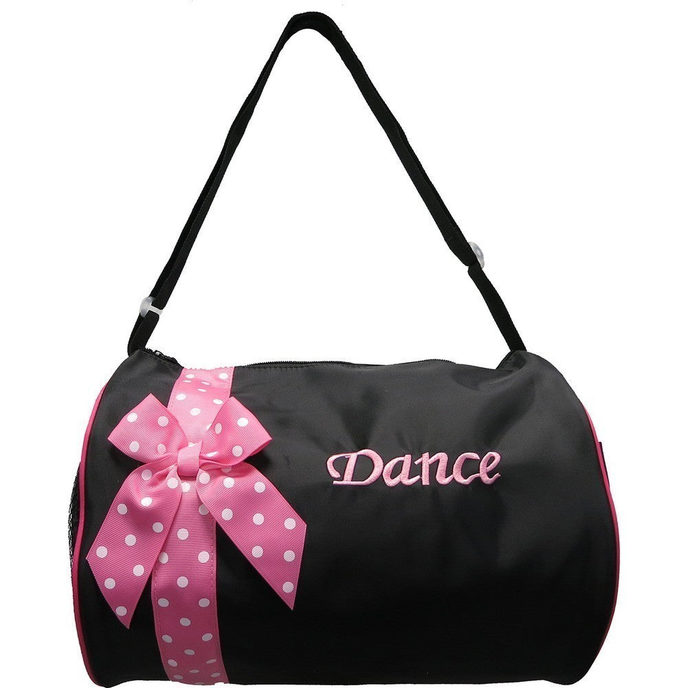 Schwarz-rosa Mädchen-Tanztasche mit Punkten und Bandverzierung