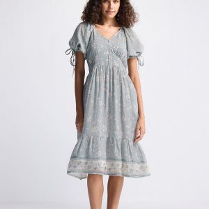 Midikleid mit Puffärmeln – Salbeigrün