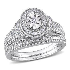 Mimi & Max ovales Brautring-Set aus Sterlingsilber mit Diamanten – 1/4 ct TDW