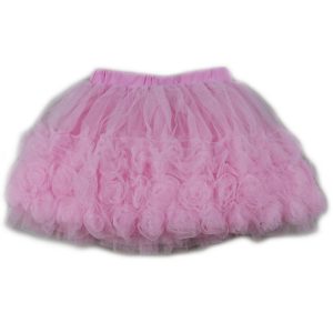 Rosa Mädchen-Tutu-Rock mit 3-D-Rosenbesatz und Verzierungen, S (9–24 M)–XL (6–8)