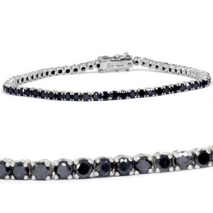 Tennisarmband mit schwarzen Diamanten, 3 ct, 14 K Weißgold, 7
