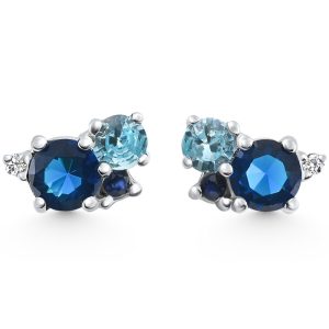 4Ct Hydrangea Bouquet 14k Ohrringe – im Labor gezüchtet, Edelstein, Diamant, Ohrstecker, Gold, Blau