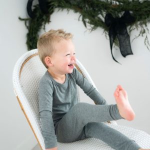 Gerippter Langarm-Schlafanzug – Heather Grey