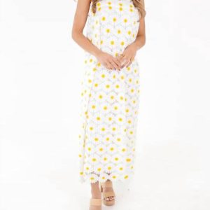 Jenna Midikleid mit Bindeträgern – Weiß