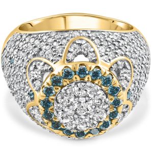 4.64Ct 14k Hip Hop Ring – Gelbgold, im Labor gezüchtet, Diamant, Herren, Weiß, für den kleinen Finger, Blau