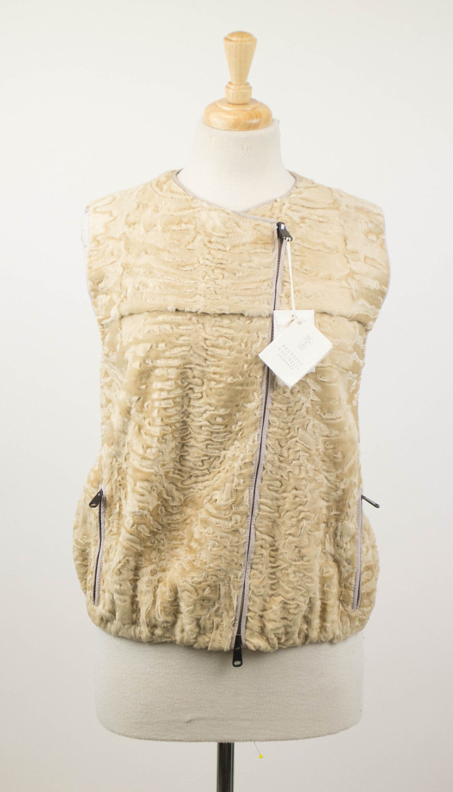 Gelbe wendbare Jacke/Weste aus Astrachanpelz