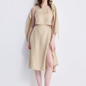 Überlappender Midirock – Beige