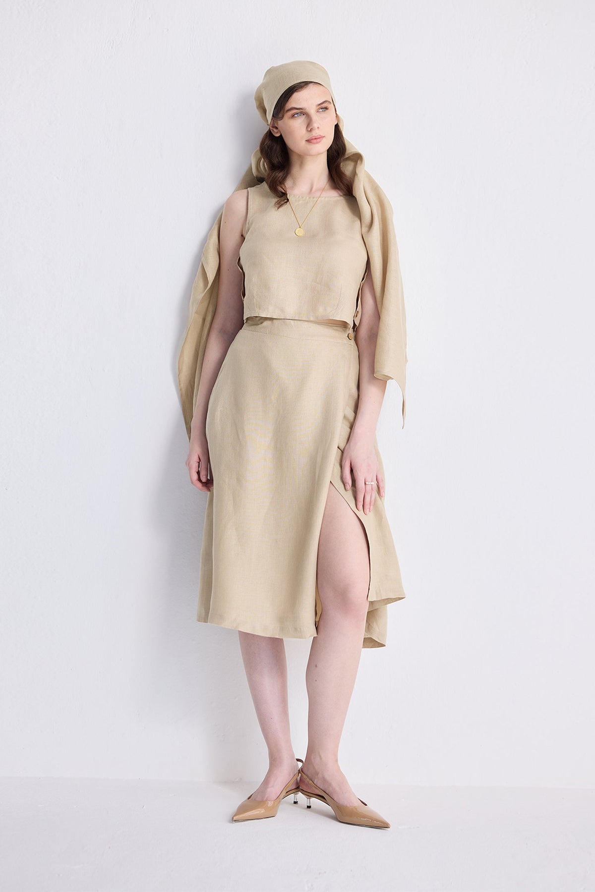 Überlappender Midirock – Beige