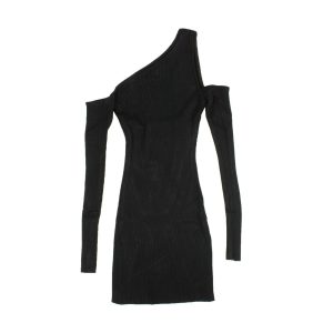 Schwarzes schulterfreies Damen-Strickkleid